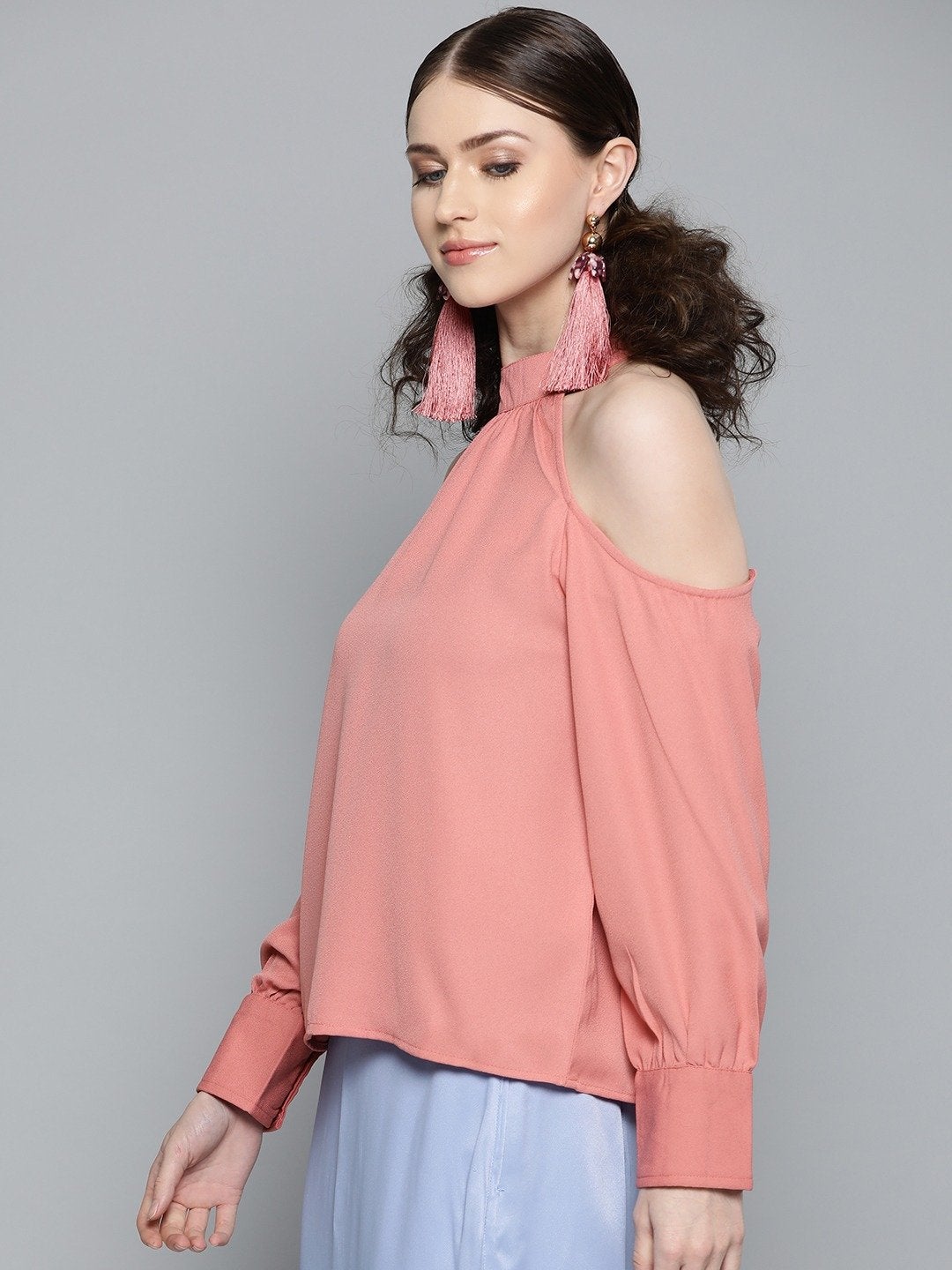 Women's Pink Cold Shoulder Top