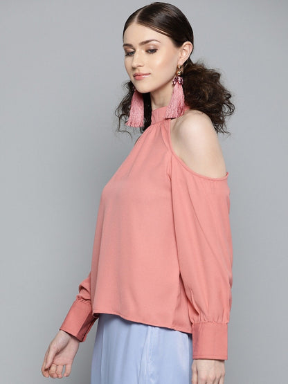 Women's Pink Cold Shoulder Top
