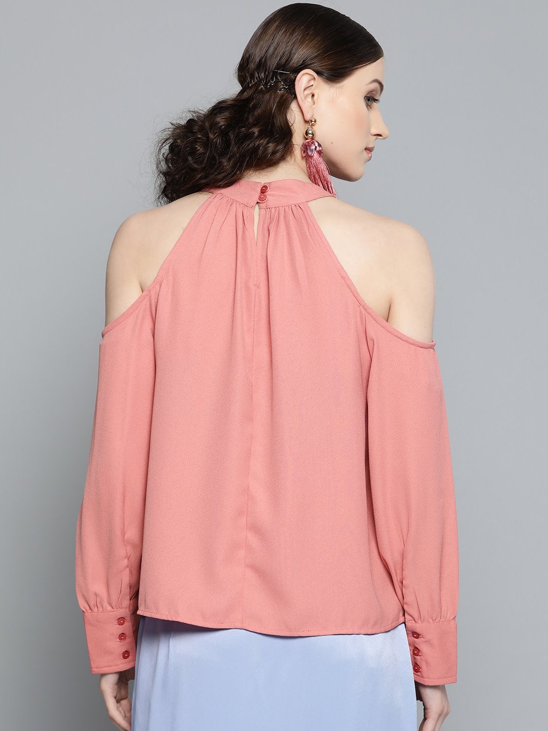 Women's Pink Cold Shoulder Top