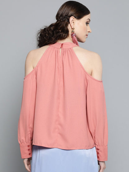 Women's Pink Cold Shoulder Top
