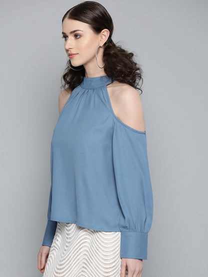 Women's Teal Cold Shoulder Top