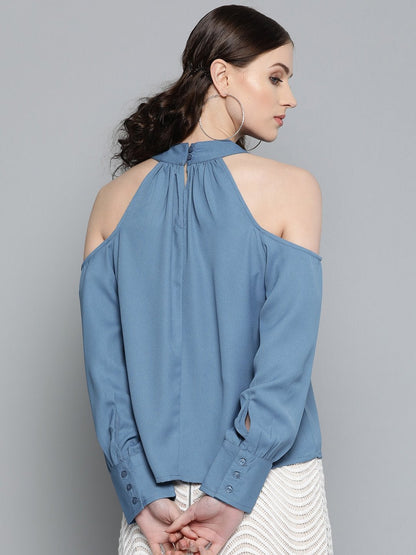 Women's Teal Cold Shoulder Top