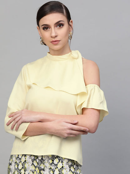 Women's Lemon Neck Tie-Up Frill Top