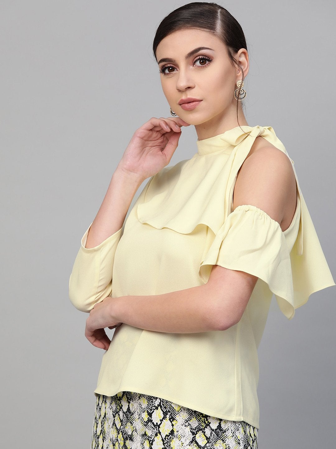 Women's Lemon Neck Tie-Up Frill Top