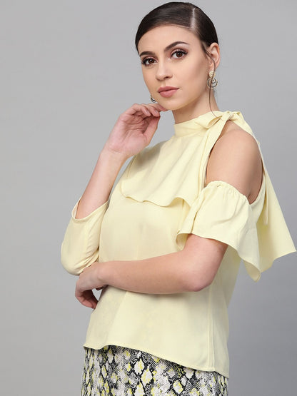 Women's Lemon Neck Tie-Up Frill Top