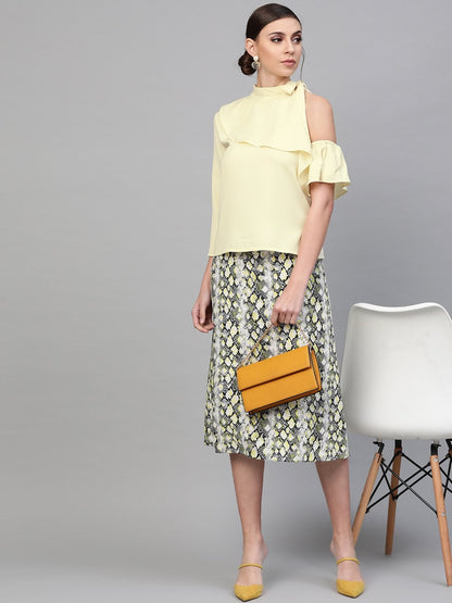 Women's Lemon Neck Tie-Up Frill Top