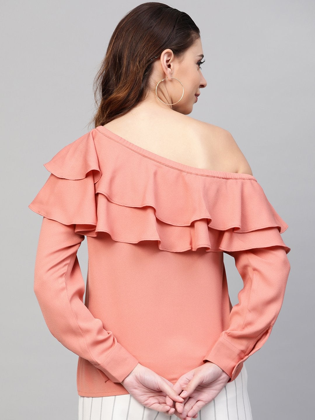 Women's Pink One Shoulder Ruffle Top