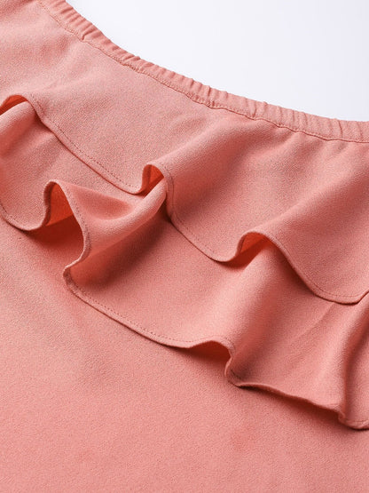 Women's Pink One Shoulder Ruffle Top