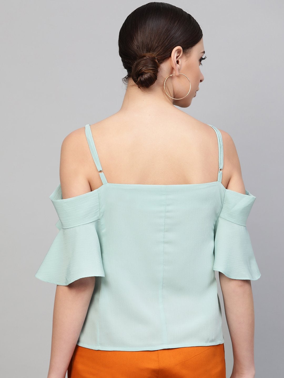 Women's Sea Green Strappy Cold Shoulder Top