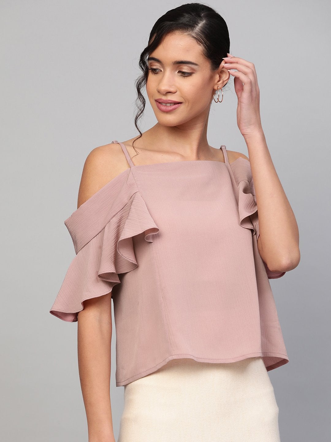 Women's Baked Pink Strappy Cold Shoulder Top
