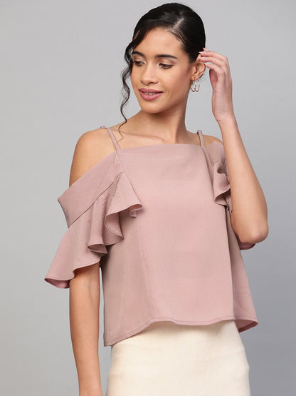 Women's Baked Pink Strappy Cold Shoulder Top