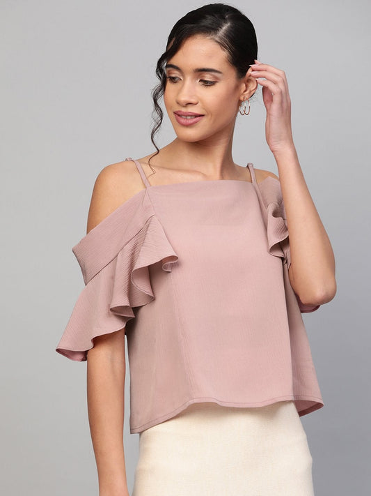 Women's Baked Pink Strappy Cold Shoulder Top