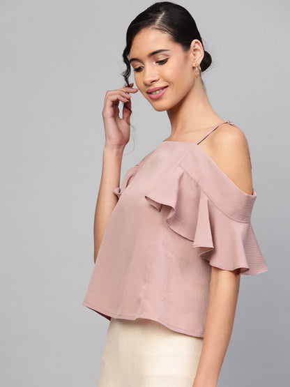 Women's Baked Pink Strappy Cold Shoulder Top