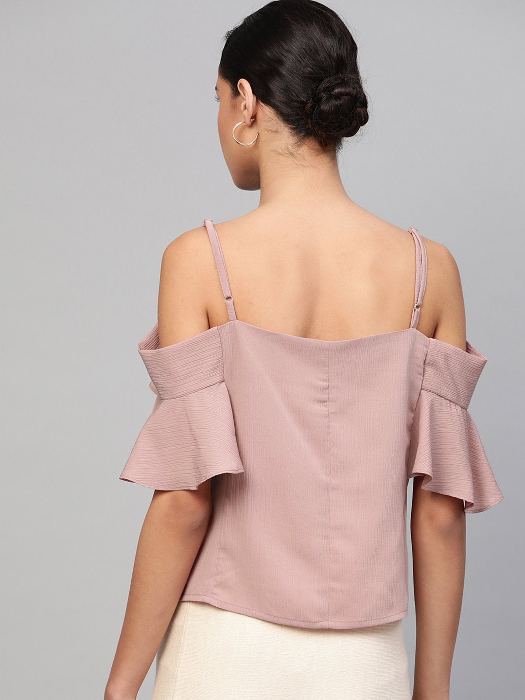 Women's Baked Pink Strappy Cold Shoulder Top