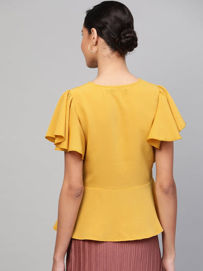 Women's Mustard Front Button Peplum Top