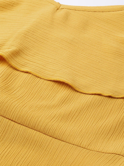 Women's Mustard Strappy Ruffle Top
