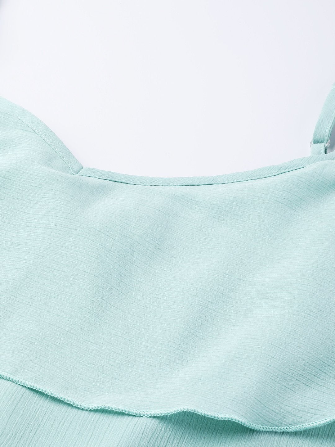 Women's Sea Green Strappy Ruffle Top