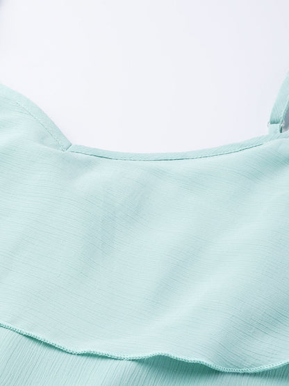 Women's Sea Green Strappy Ruffle Top