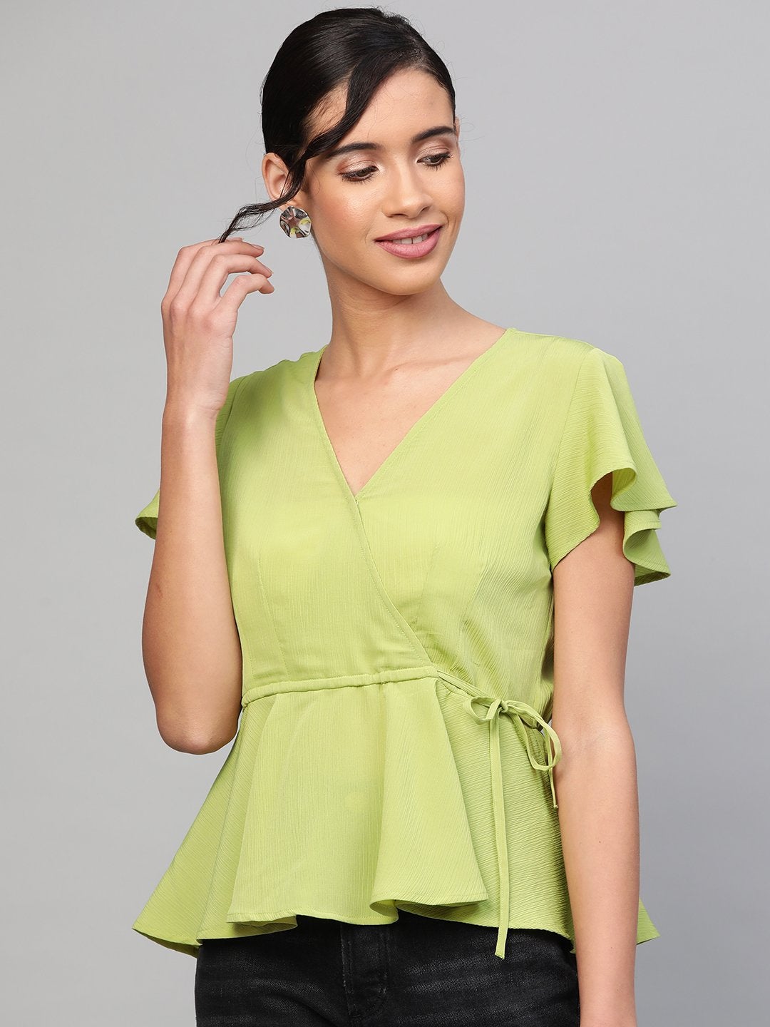 Women's Mint Green Wrap Peplum Top