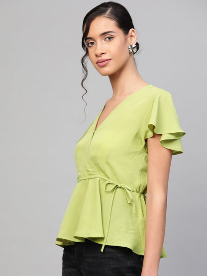 Women's Mint Green Wrap Peplum Top