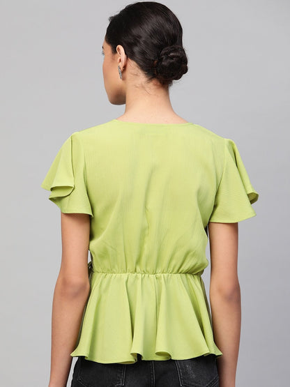 Women's Mint Green Wrap Peplum Top