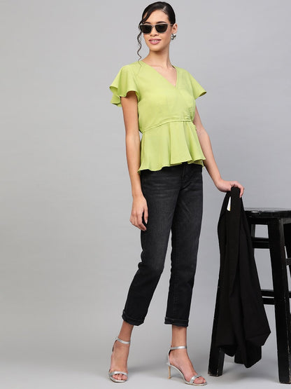 Women's Mint Green Wrap Peplum Top