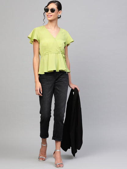 Women's Mint Green Wrap Peplum Top