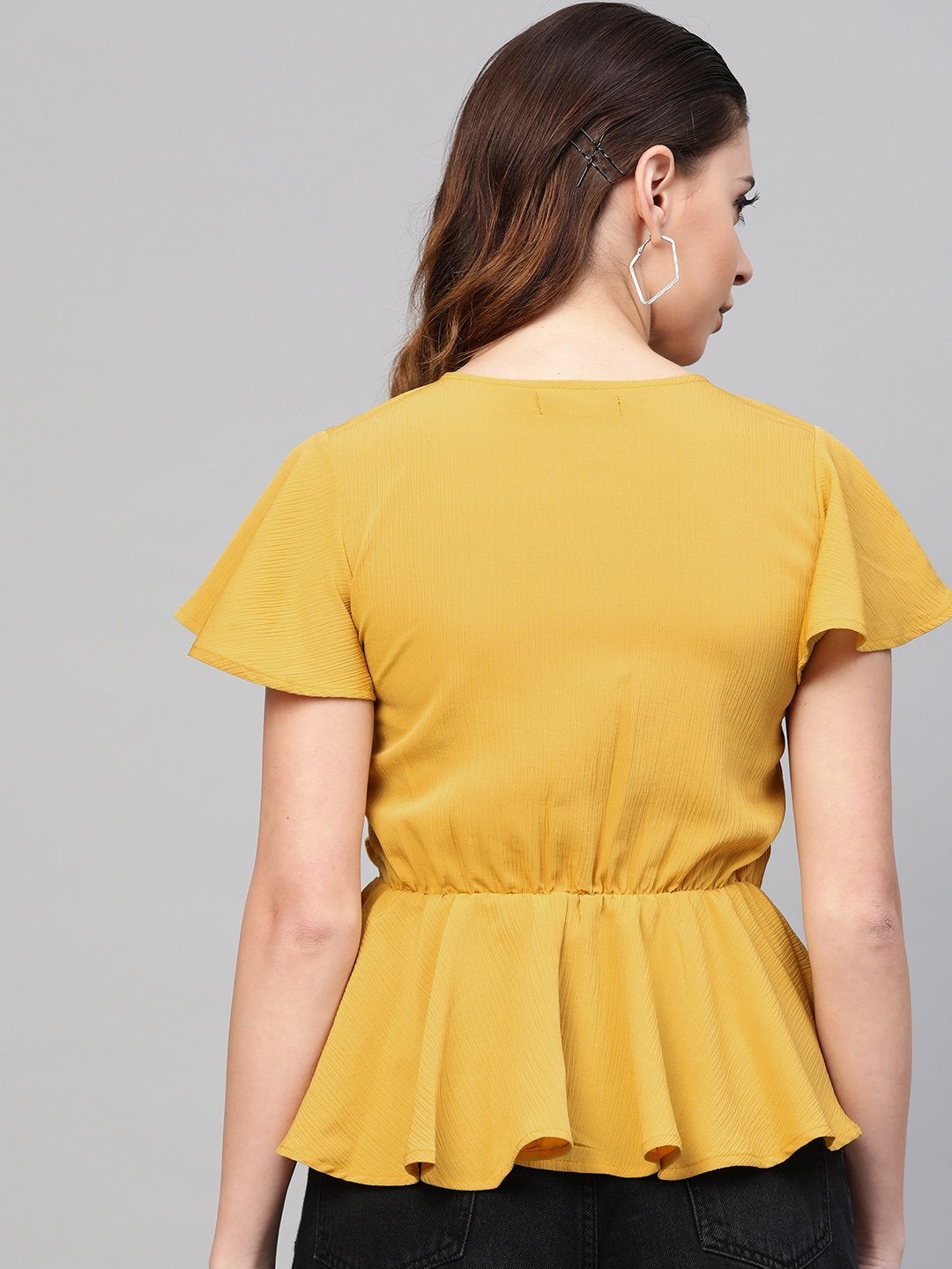 Women's Mustard Wrap Peplum Top