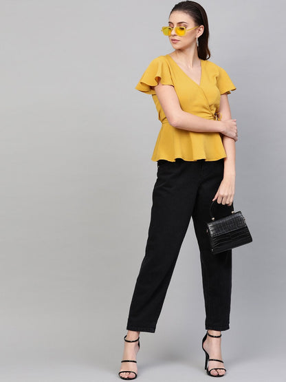 Women's Mustard Wrap Peplum Top