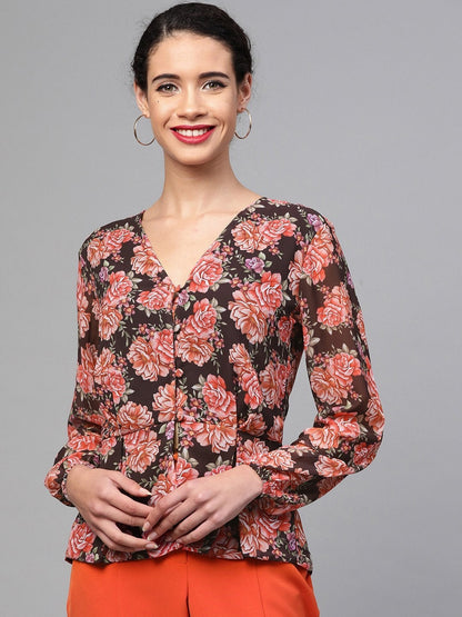 Women's Black Floral Peplum Top