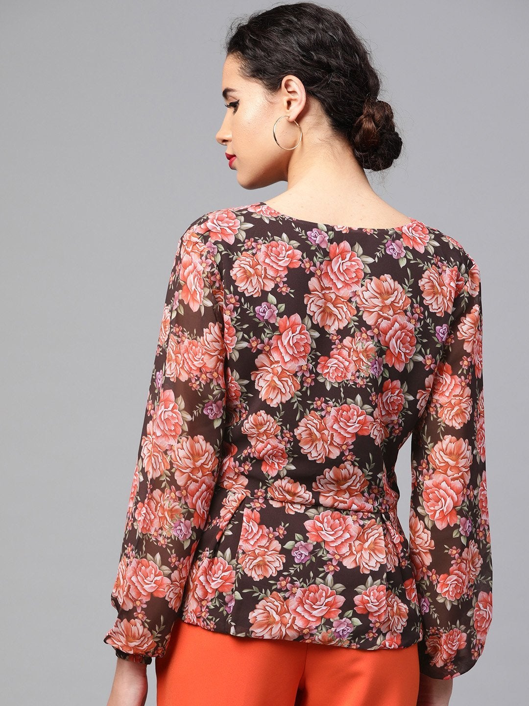 Women's Black Floral Peplum Top