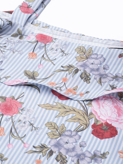 Women's Blue Striped Floral One Strap Top