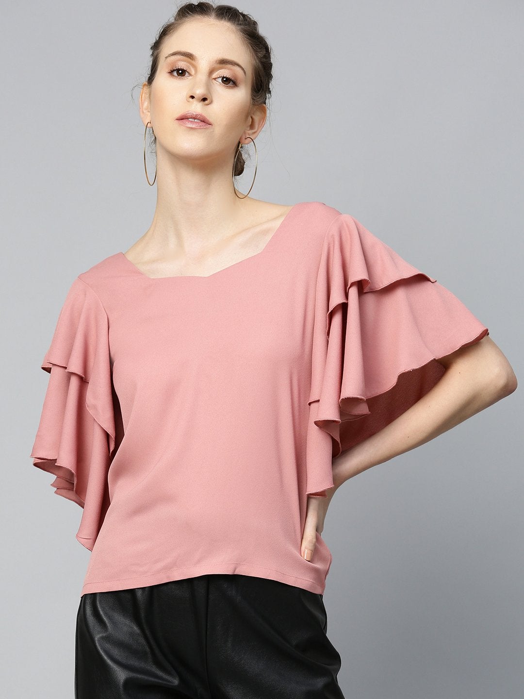 Women's Dusty Pink Frilly Sleeve Back Detail Top