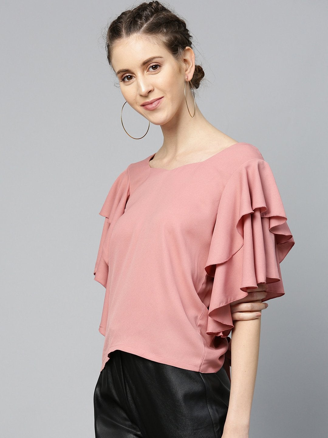 Women's Dusty Pink Frilly Sleeve Back Detail Top