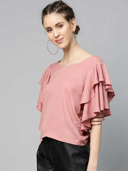 Women's Dusty Pink Frilly Sleeve Back Detail Top