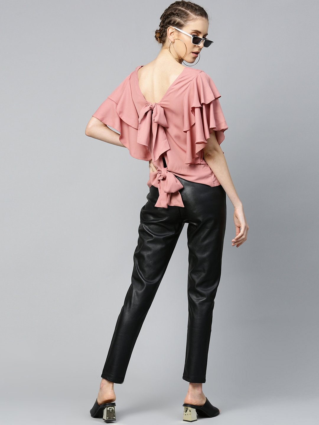 Women's Dusty Pink Frilly Sleeve Back Detail Top