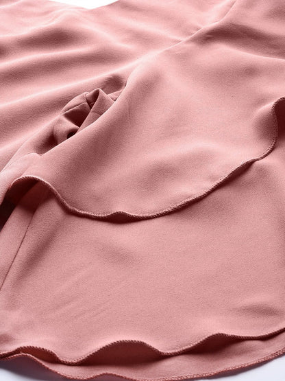 Women's Dusty Pink Frilly Sleeve Back Detail Top