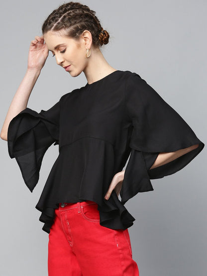 Women's Black Flared Sleeve Cape Top