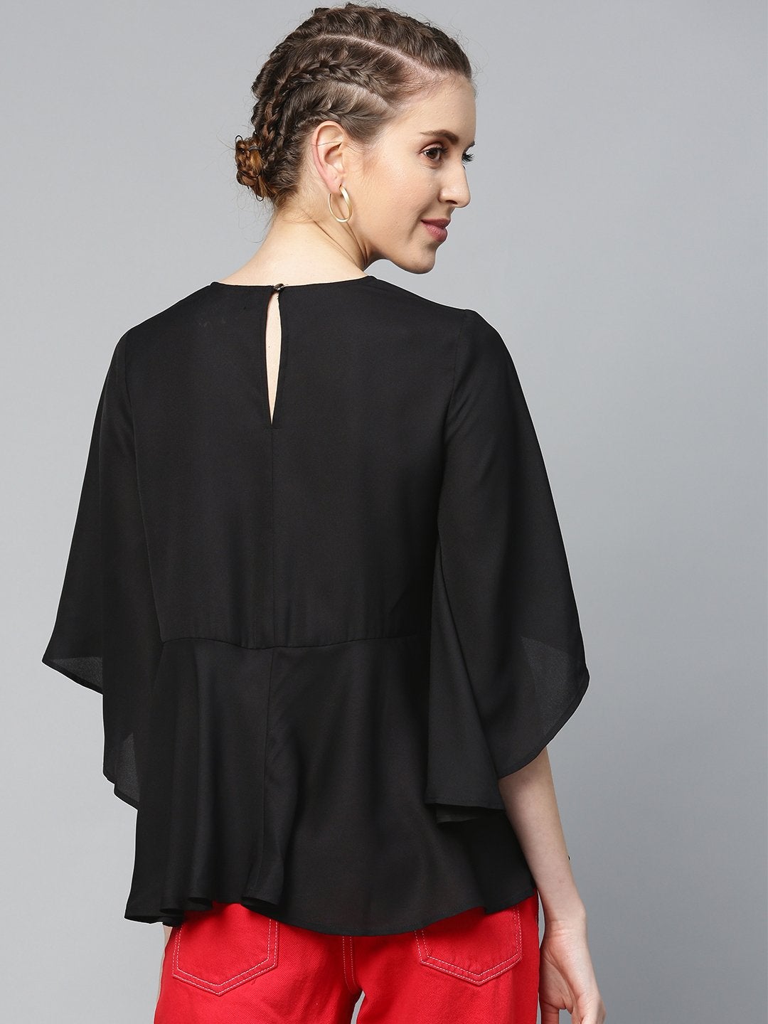 Women's Black Flared Sleeve Cape Top