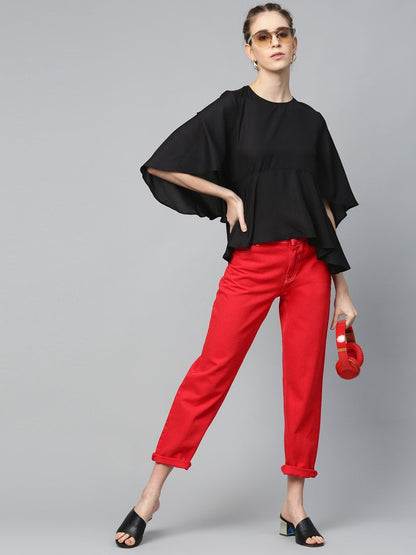 Women's Black Flared Sleeve Cape Top