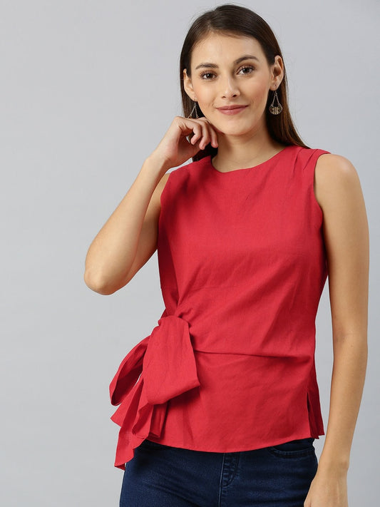 Women's Red Side Knot Sleeveless Top