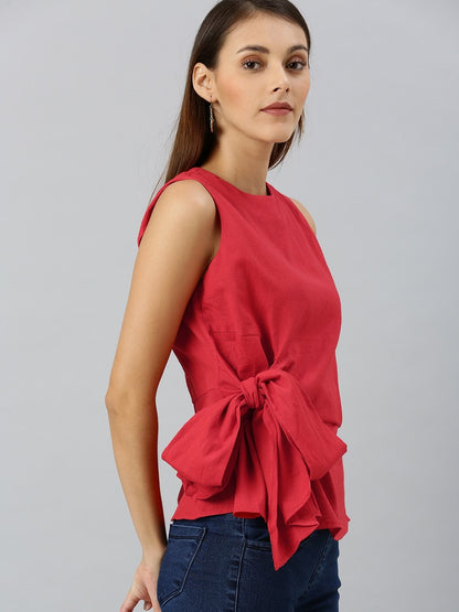 Women's Red Side Knot Sleeveless Top