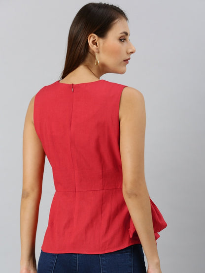 Women's Red Side Knot Sleeveless Top
