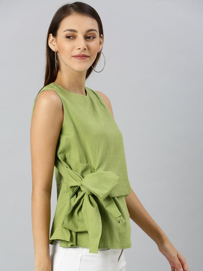 Women's Mint Green Side Knot Sleeveless Top