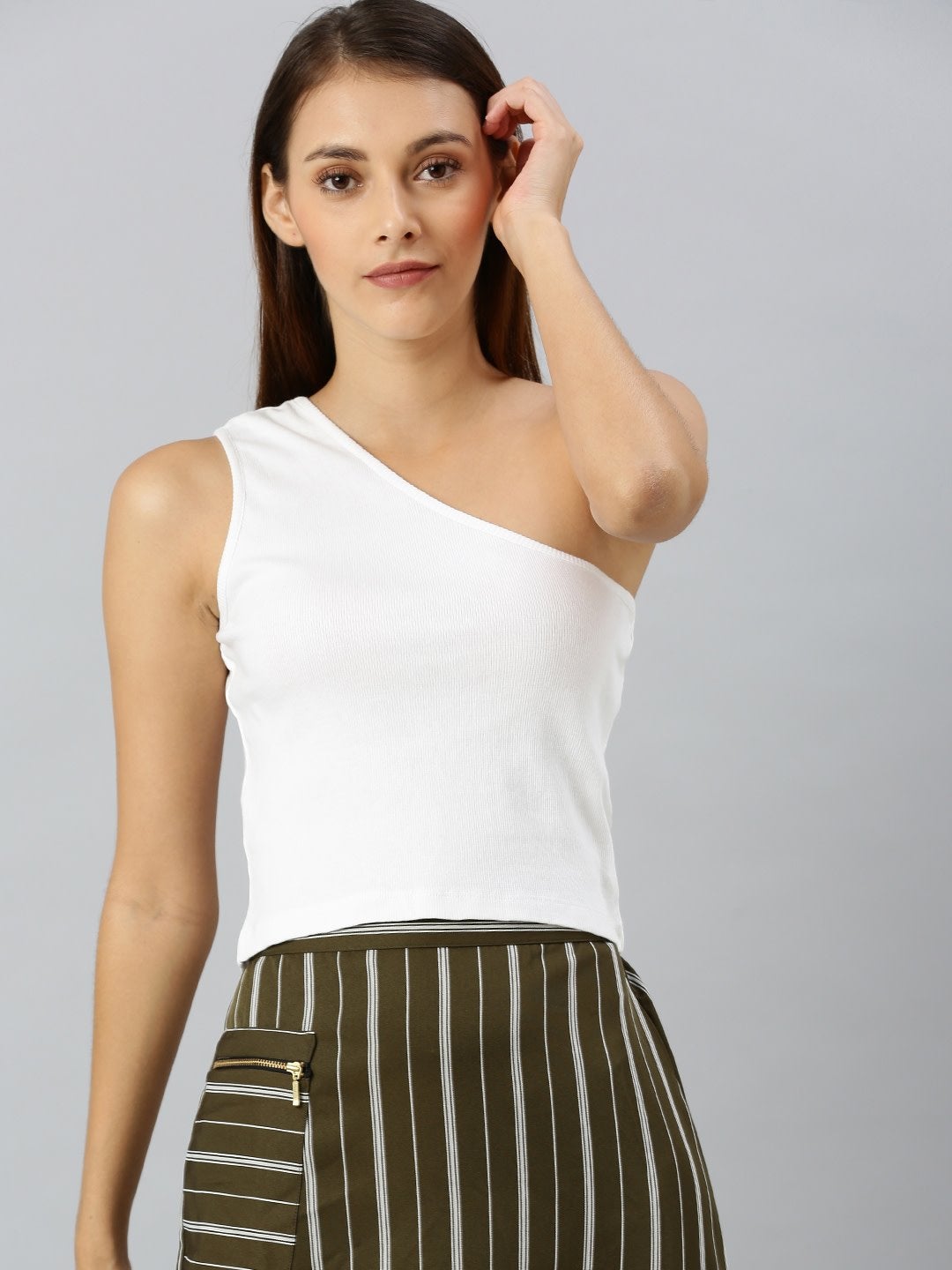 Women's White One Shoulder Crop Top