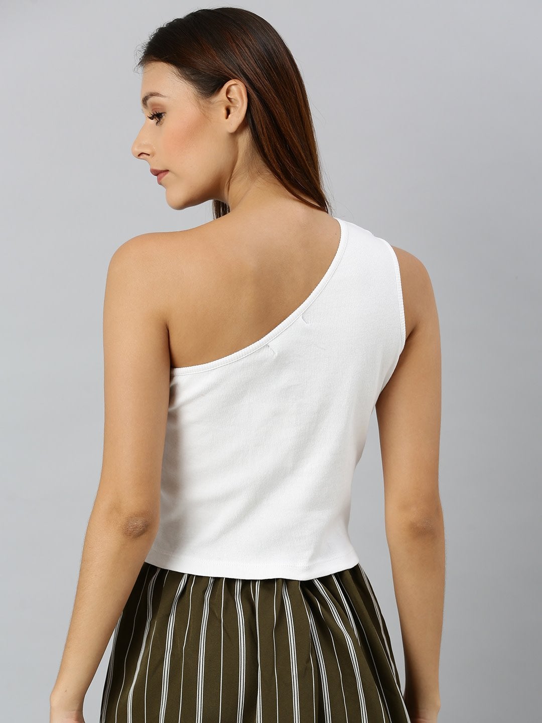 Women's White One Shoulder Crop Top