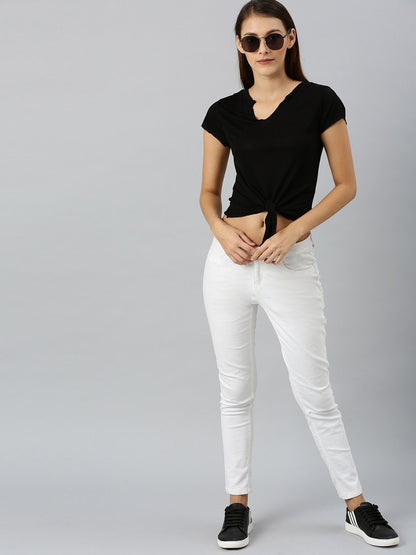 Women's Black Front Knot Crop Top