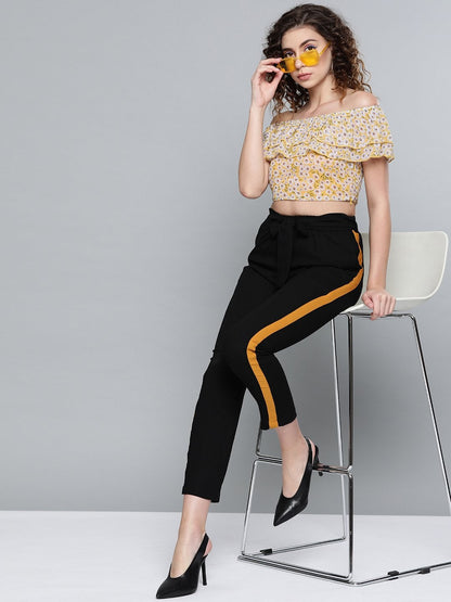 Women's Yellow Ditsy Floral Off Shoulder Crop Top