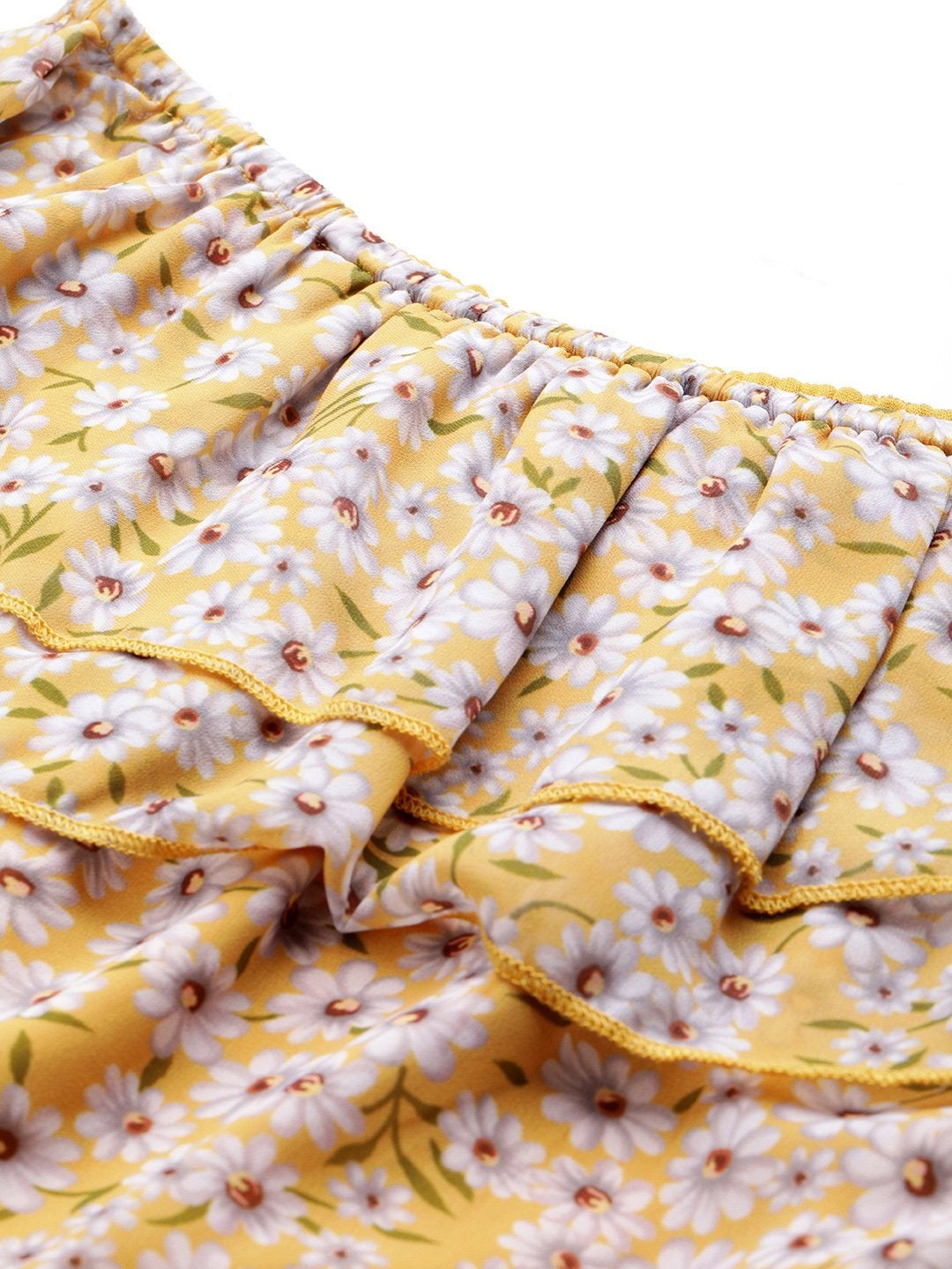 Women's Yellow Ditsy Floral Off Shoulder Crop Top