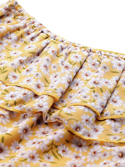 Women's Yellow Ditsy Floral Off Shoulder Crop Top